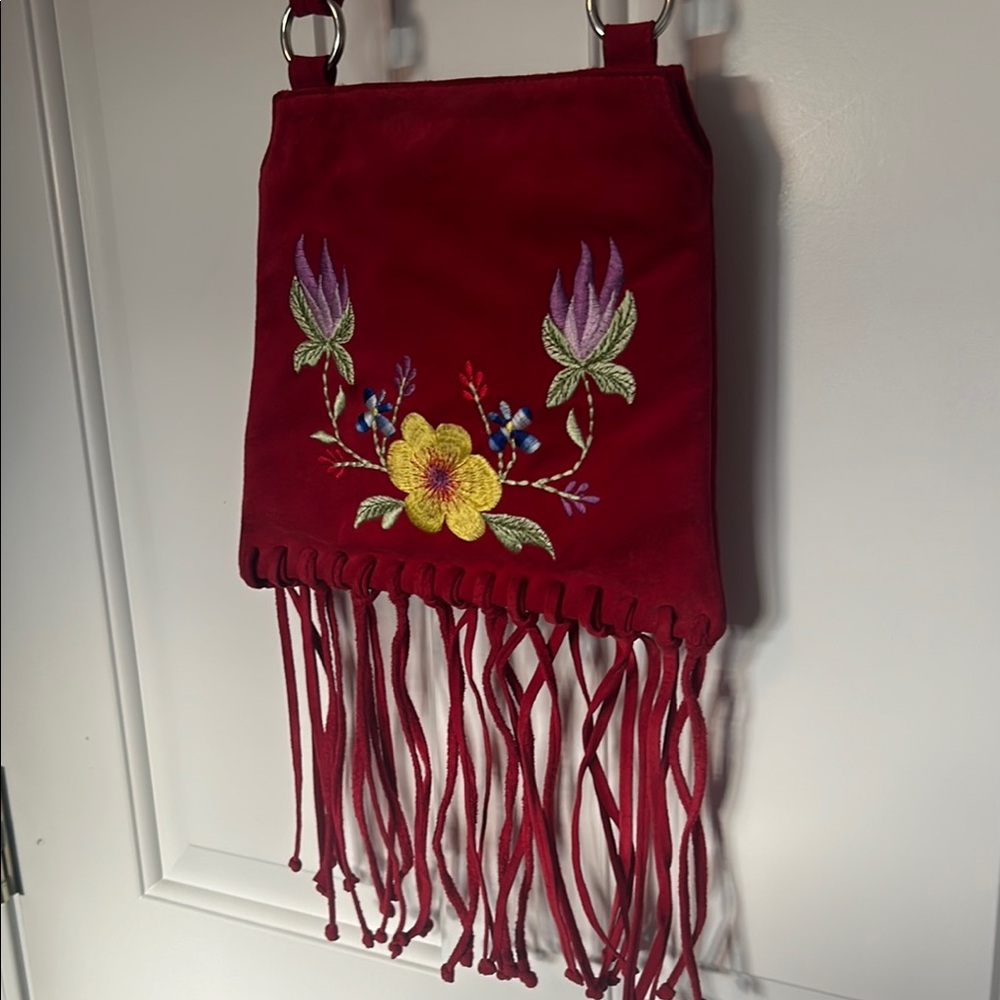 Embroidered Red Fringe Bag viva bags California